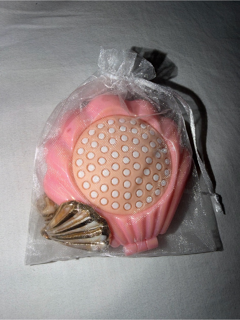 Pink Seashell Travel Hair Brush with Mirror & Matching Shell Keychain